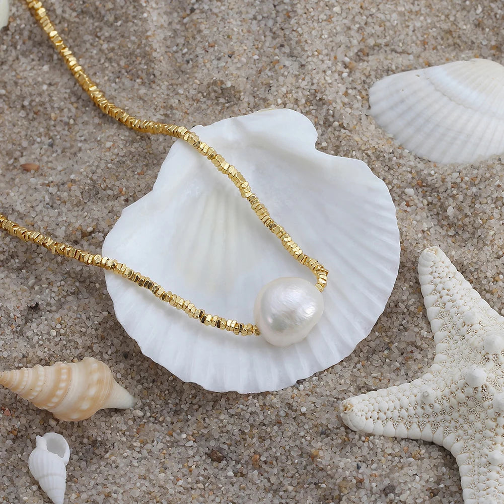 GPN36 RINNTIN Silver Nugget Chain 14K Gold Plated Cultured Freshwater Pearl Choker Necklace Jewelry for Women