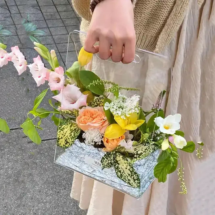 New Design Acrylic Clear Gift Flower Bags Transparent Valentine's Day Bouquets with Handle 18*11*25cm