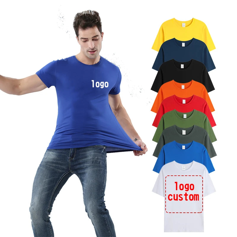 Top Seller Solid Color 180g 100% Cotton T Shirt High Quality Seamless Men's Custom logo Tshirts