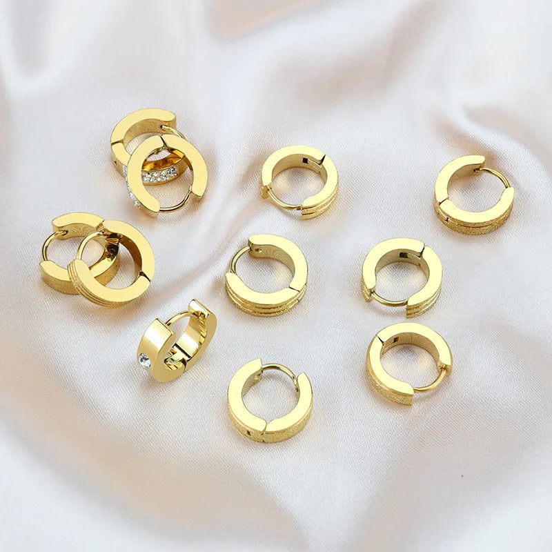 Showfay Hypoallergenic Glossy Cartilage Small Hoops Earrings Stainless Steel 14K Gold Huggie Earrings for Women Girls