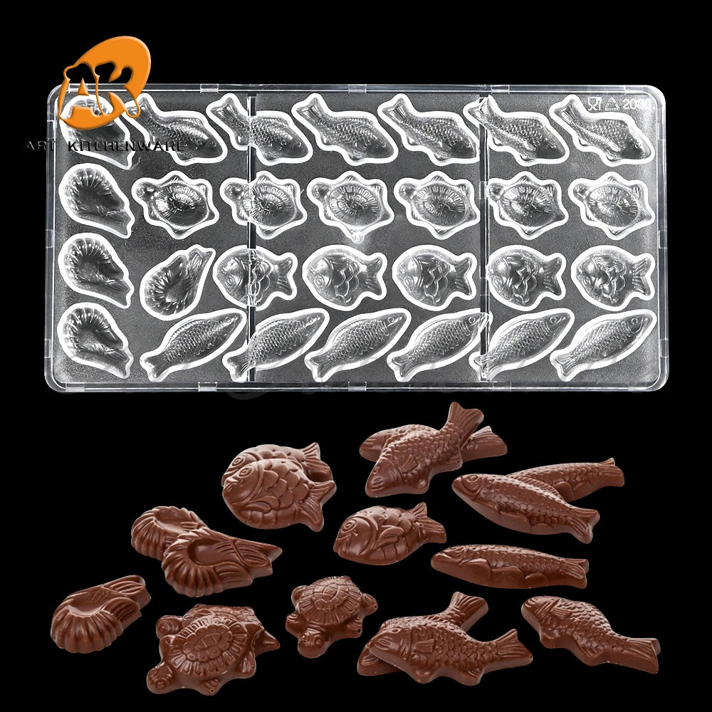 AK Fish 3D Polycarbonate Chocolate Mold for Handmade Chocolate Candy Making Mould Plastic PC Chocolate Molds Baking Tray PCM2088