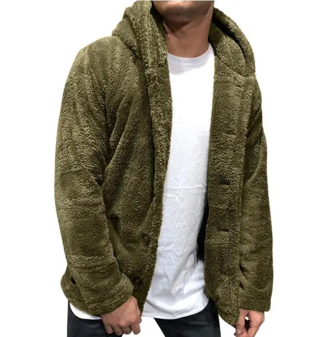 Wholesale Mens Fuzzy Sherpa Jacket Hoodie Fluffy Fleece Cardigan Button Down Soft Coat Winter Outwear With Pocket