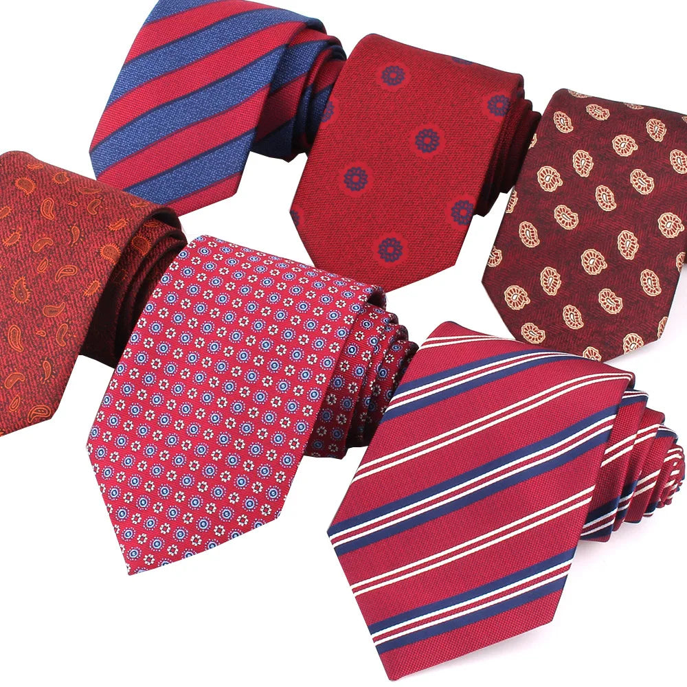 Custom Wedding Red Ties for Men Luxury Slim Floral Tie Suit Lapel Neckwear Cravats Vintage Striped Neckties for Business Banquet