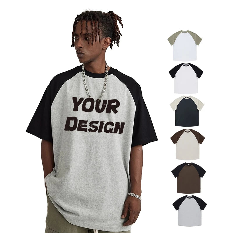 Casual Pure Color 285G Heavyweight 100% Cotton Men T-Shirt Blank Men Tshirts Custom logo Printed Oversized Color Matching Tshirt