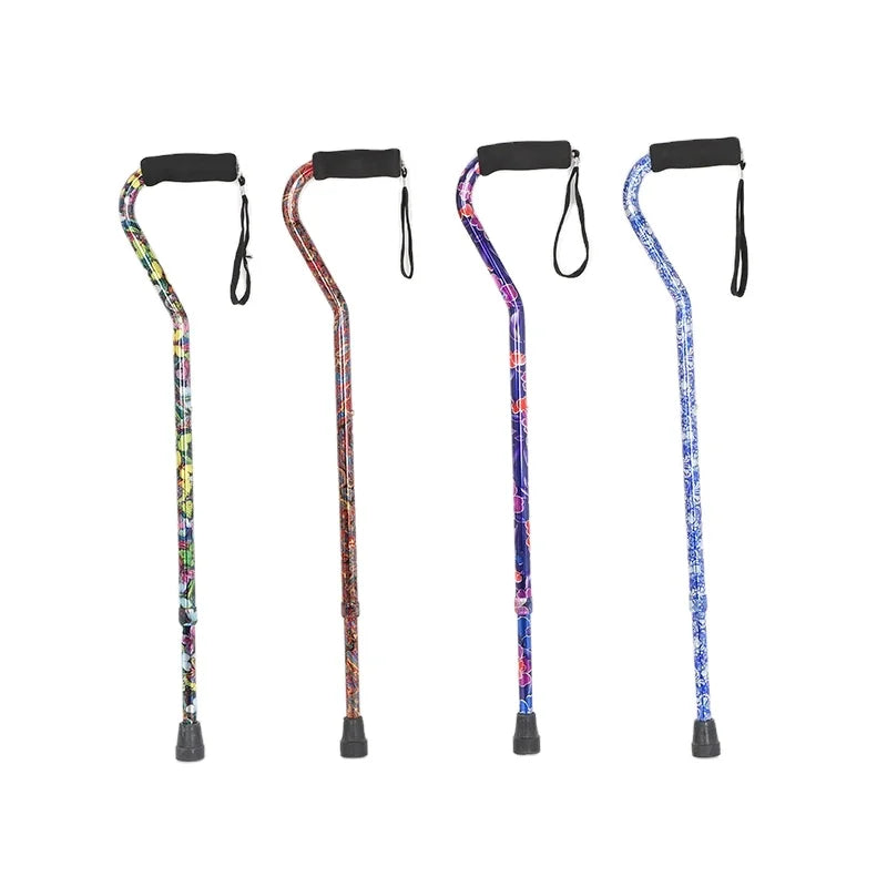 Hot Selling Printed Pattern With Adjustable Height Walking Stick Curved Elderly Walking Cane Crutches for Mountain Climbing