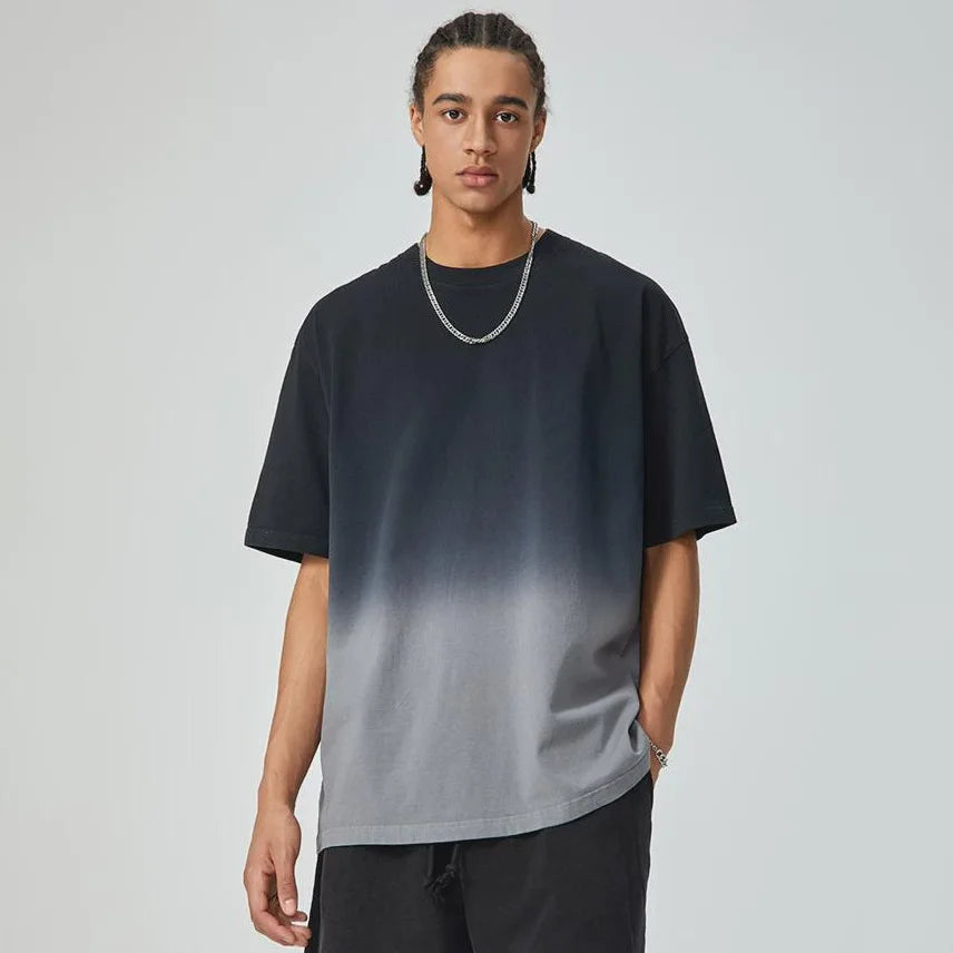 2025 New Style 300gsm Men's Oversized Cotton t Shirt Gradient Washed Vintage Tee Casual Summer Short Sleeve Loose Fit Tops