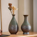 Wabi-sabi Style Rustic Ceramic Handmade Eco-Friendly Tabletop Vase Chinese Antique Bronze Finish for Home & Tea Shop Decor