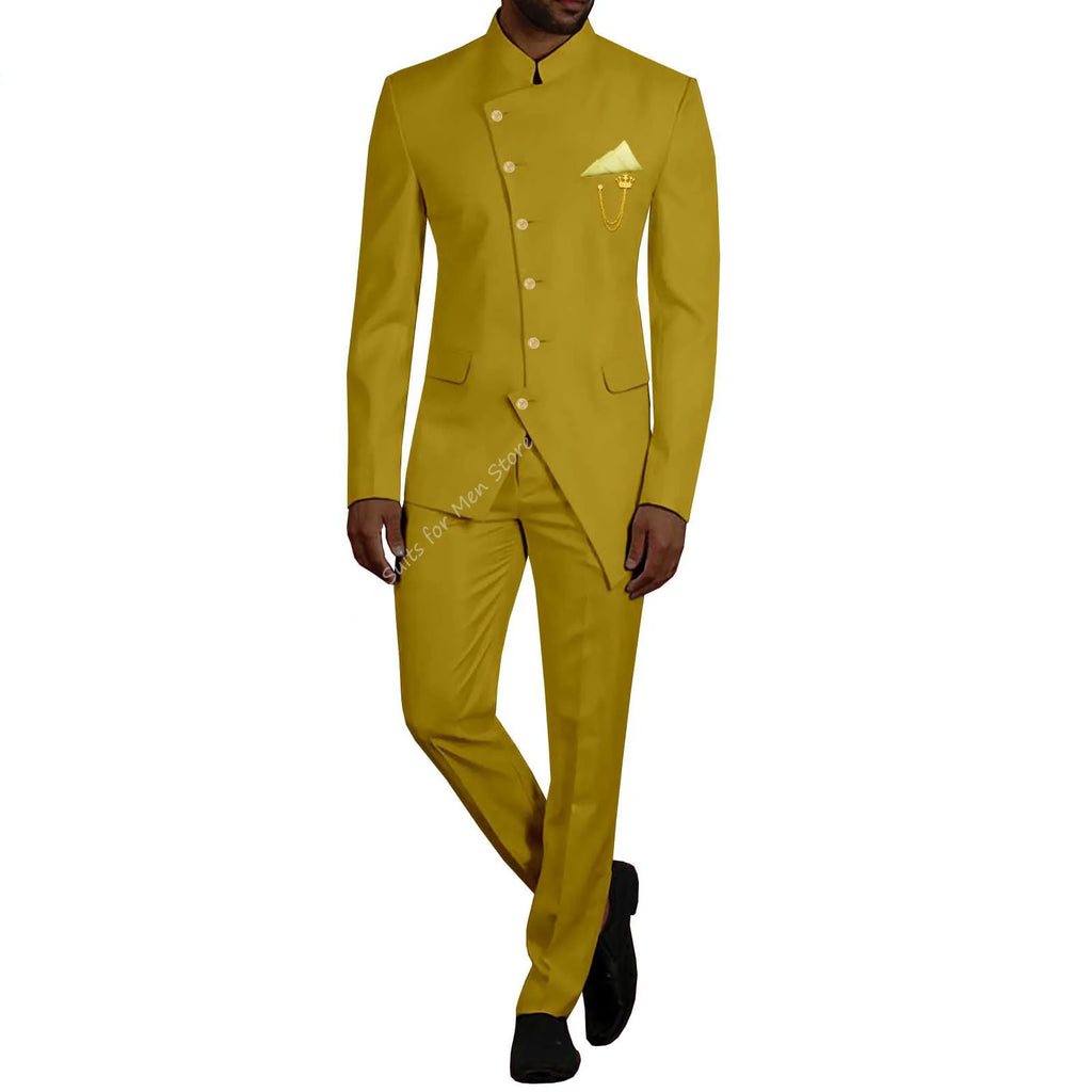 2025 African Blazer Trousers Men'S Suit Unique Design Irregular Hem 2pcs Jacket Pants Outfit Wedding Men Party Wear
