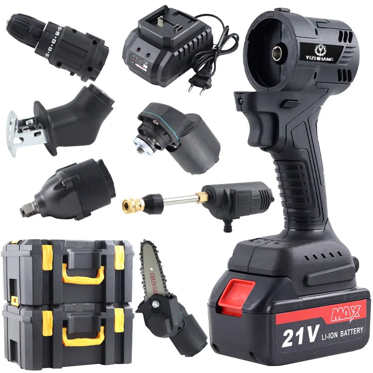 F FZH 21v Brushless 6in1 Multi-function Chainsaw Cordless Drill Wrench Jigsaw in One Universal Treasure Tool Combination Set