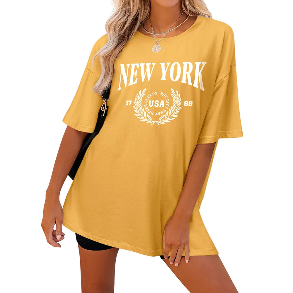 New Summer Women's O-Neck T-Shirt Casual Style Short Sleeve Graphic Top Cotton Fabric With Unique Letter Print T Shirts
