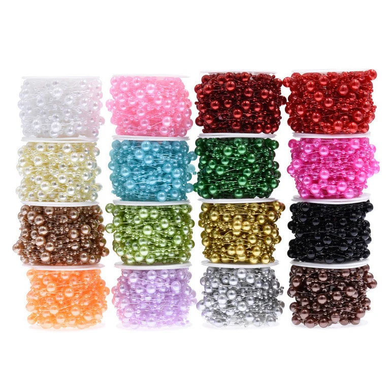 Mix Colors 8mm 3mm Plastic Pearl Chain Wedding Bouquet Accessories Pearl Bead Chain  for DIY Bridal Bouquet Decoration