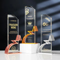 Gold Silver Bronze Red Metal Stand Crystal Trophy Awards MH-NJ0227