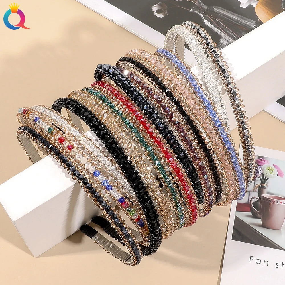QIYUE New Crystal Three Row Rhinestone Headband for Women Metal  Hair Band Women's Hair Accessories