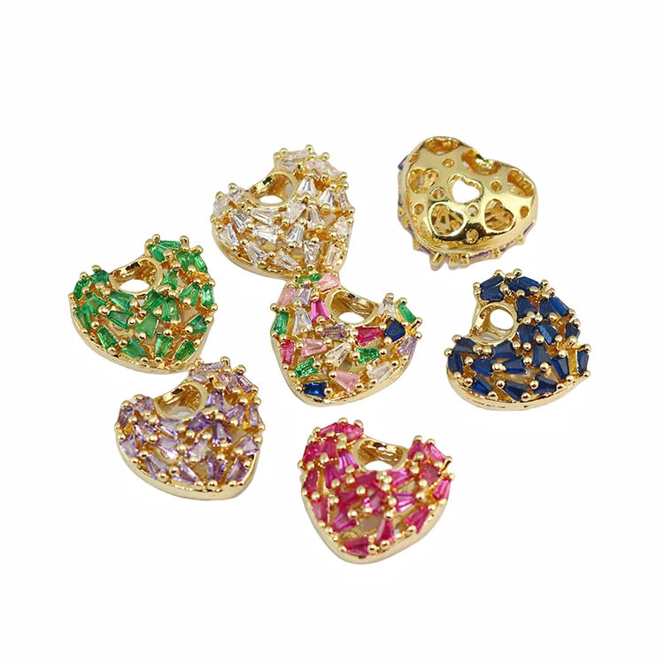 CZ8681 Unisex Dainty Gold-Plated Baguette CZ Micro Pave Heart Charm Pendants Classic Necklace Jewelry Children Orthodox