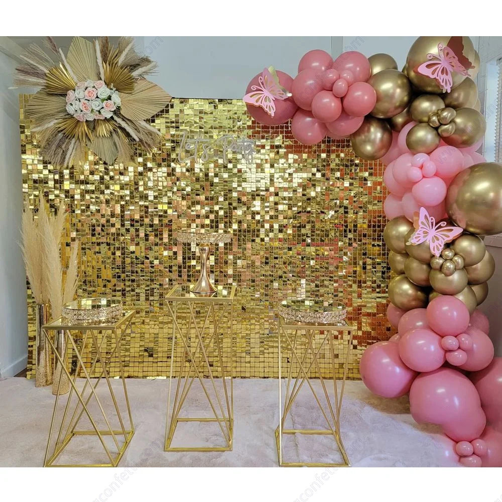 Gold Shimmer Sequin Panel Backdrop and Wall Decorations for Wedding Birthday Christmas Parties-Waterproof 30x30cm Plastic