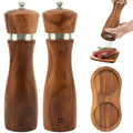 Wooden Pepper Mill Salt Mill With Tray Adjustable Coarsenes Manual Acacia Wood 8 Inch Elegant Pepper and Salt Grinder Set