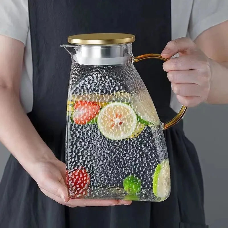 High Borosilicate 1500ml 1800ml Glass Cold Kettle Glass Water Jug Pitcher With Metal Lid