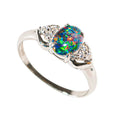 SGARIT Jewelry Customized 14k White Gold 0.8ct Round Cut Nature Opal Rings With Moissanite Diamond Women Jewellery