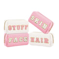 Customized Logo Corduroy Small Portable Personalized Letter Patches DIY Custom Travel Toiletry Makeup Cosmetic Bag for Women