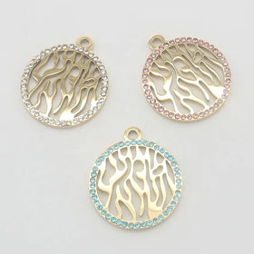 2025 New Style 25mm Hebrew Stainless Steel Rhinestone Islam Pendant Charms for Baby DIY Pins
