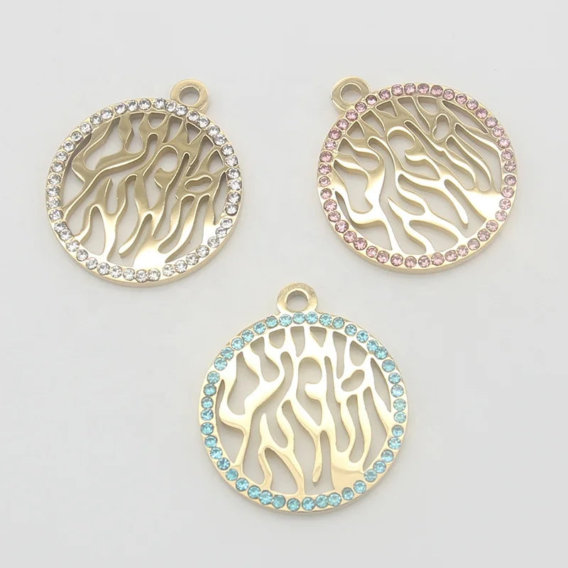 2025 New Style 25mm Hebrew Stainless Steel Rhinestone Islam Pendant Charms for Baby DIY Pins