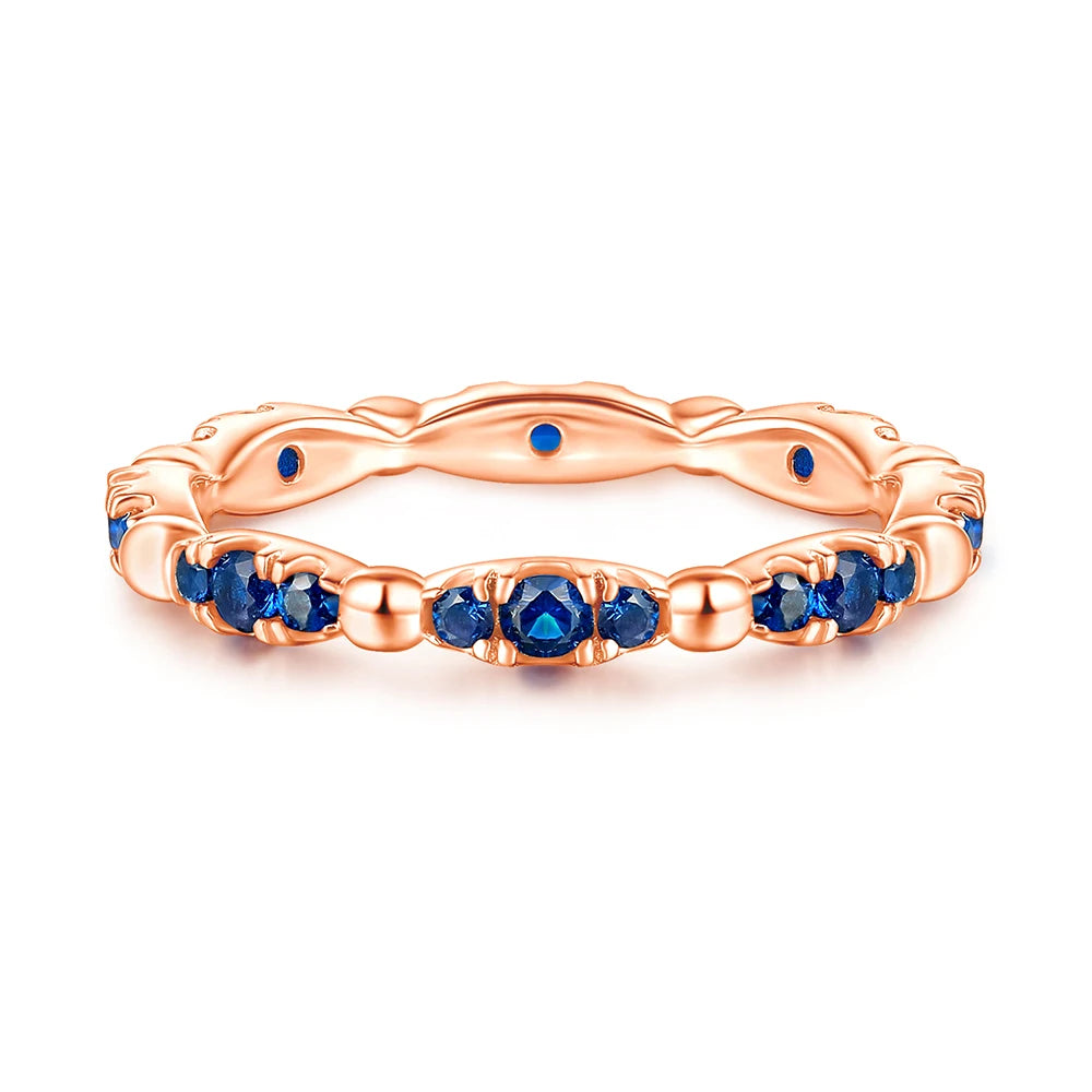 Silver Rhodium Plated Bezel Setting Wedding Party Ring with Blue Zircon Stone for Women