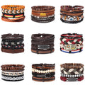 Vintage Eye Guitar Believe Leaf Bracelet Woven Leather Bracelet Set Braided Men Leather Bracelet