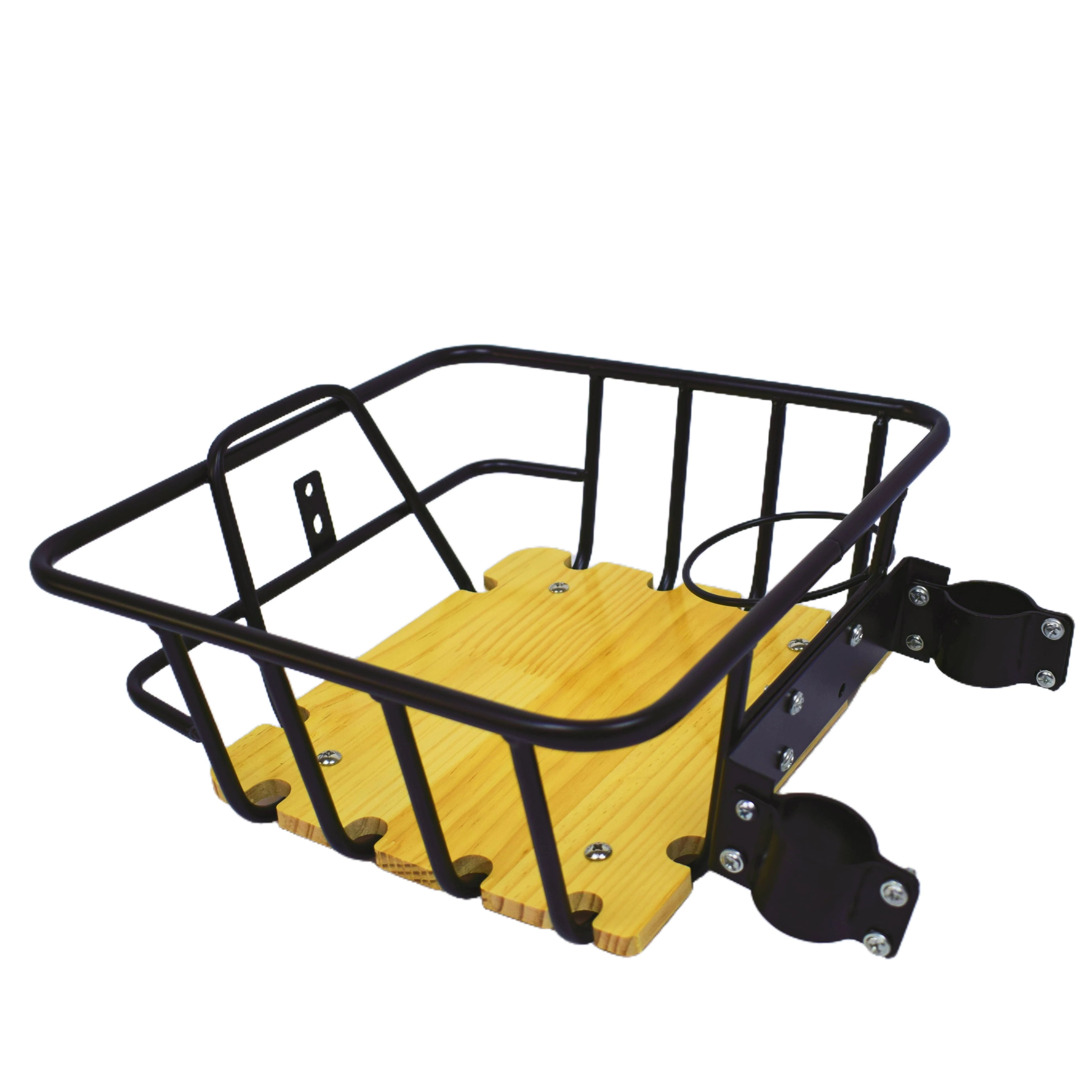 Bike Accessories Bicycle Front Basket with Wood Board Aluminium Alloy Bike Basket for OUXI V8 H9 E-bike