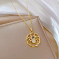 No Fade 18K Gold Plated Stainless Steel Chain Necklace Round Spider Charm Necklace for Women Collar De Acero Inoxidable