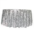Fancy Sequin Embroidery Silver Round Mesh Table Overlay