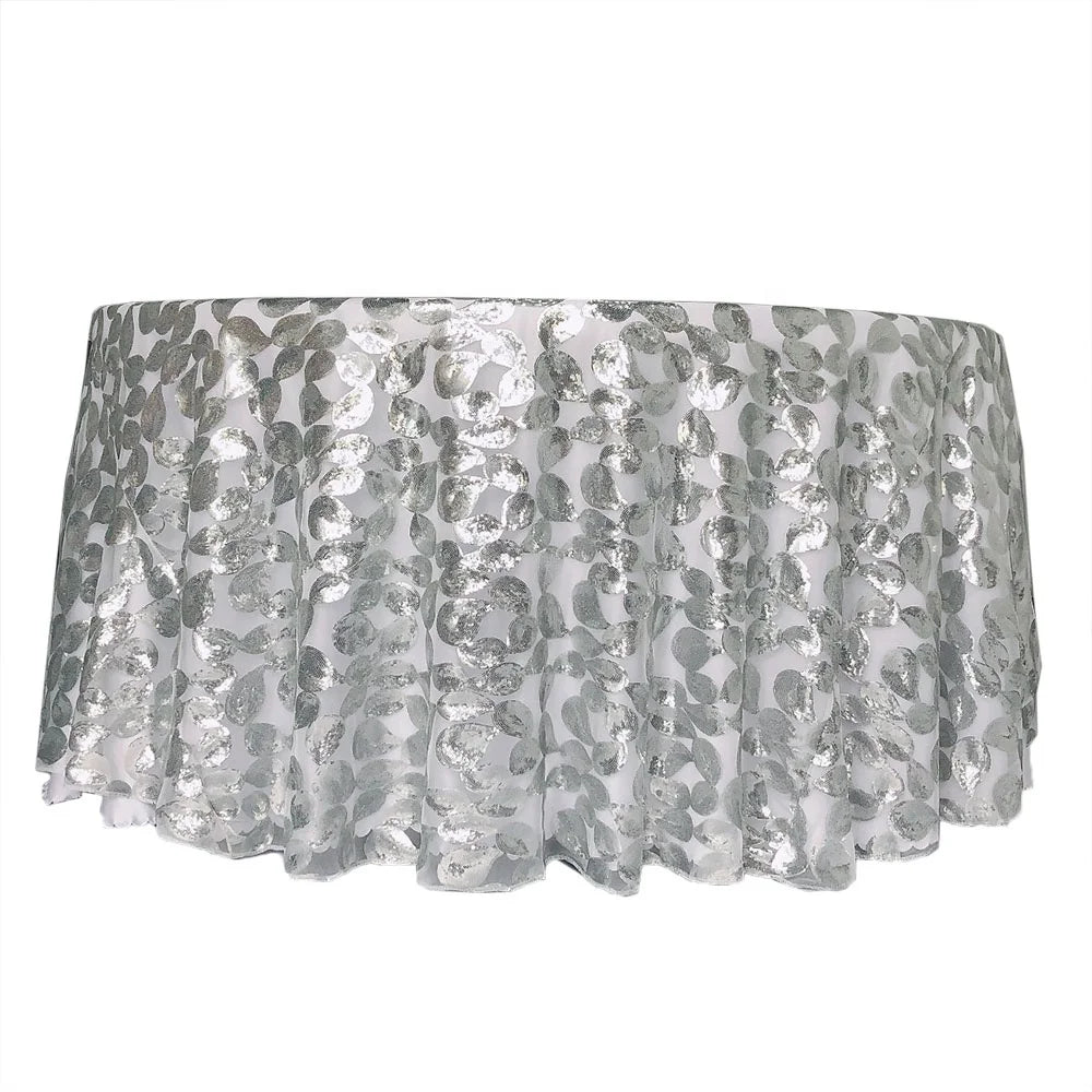 Fancy Sequin Embroidery Silver Round Mesh Table Overlay