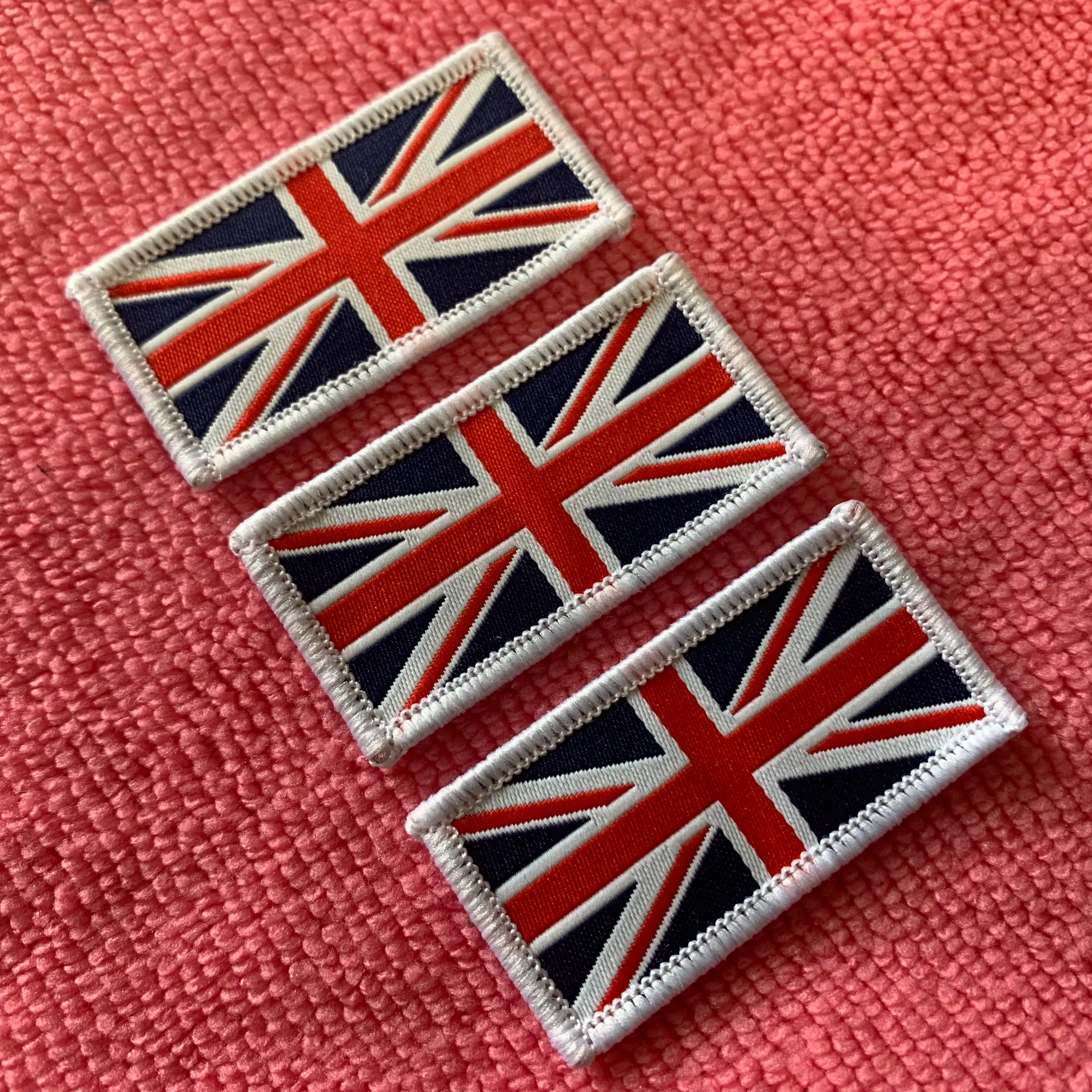 UK Flag Design Uniform Woven Patchfancy Design Merrow Border Knitting Clothing Badge for Sports Jerseys