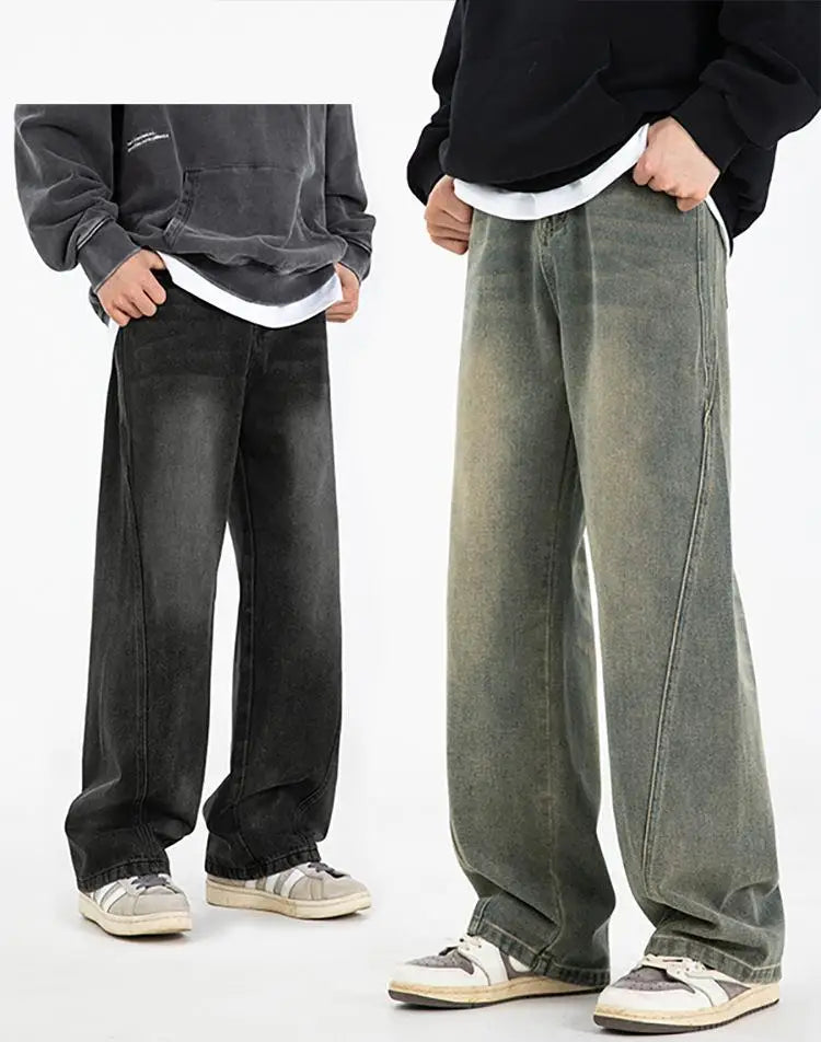NZ014 Custom Men's Loose Fit Pants High Quality Vintage Washed Flare Jeans New Design Baggy Denim for Summer Casual Style