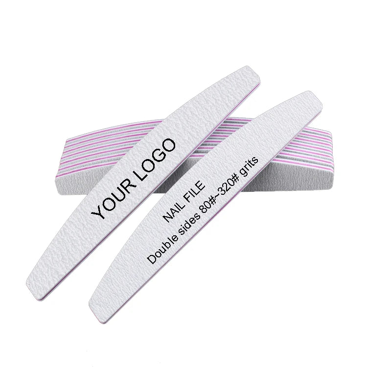 FOCSTAR Custom LOGO Half Moon Double Sided Disposable 100/180 Grits Emery Boards Nail File Filer (BT5001)