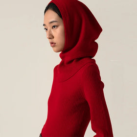 Winter Knitted Winter Hat Windproof Hooded Scarf Cashmere Balaclava Beanie Hat for Women
