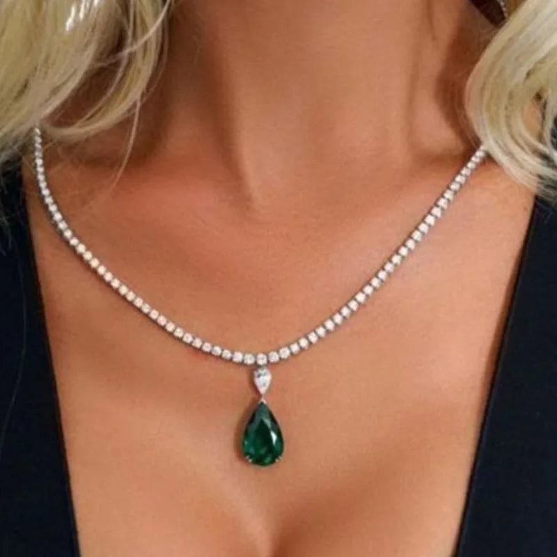 Light Luxury Fashion Wedding Jewelry Set Water Drop Earrings Pendant Necklace 3A Cubic Zircon Necklace Earrings Set