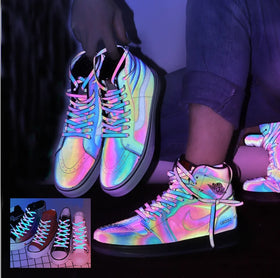Hot Sale New Fashion 120 cm Shoelaces Manufacturing rainbow Color Silver Reflective Nylon Elastic Flat Sport Sneaker Shoe Lace