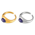 Factory Wholesale Waterproof Hypoallergenic Jewelry  Natural Stone Signet Ring PVD Gold Plated Stainless Steel Rings for Women