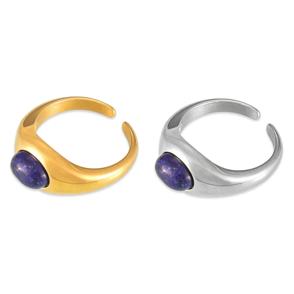 Factory Wholesale Waterproof Hypoallergenic Jewelry  Natural Stone Signet Ring PVD Gold Plated Stainless Steel Rings for Women