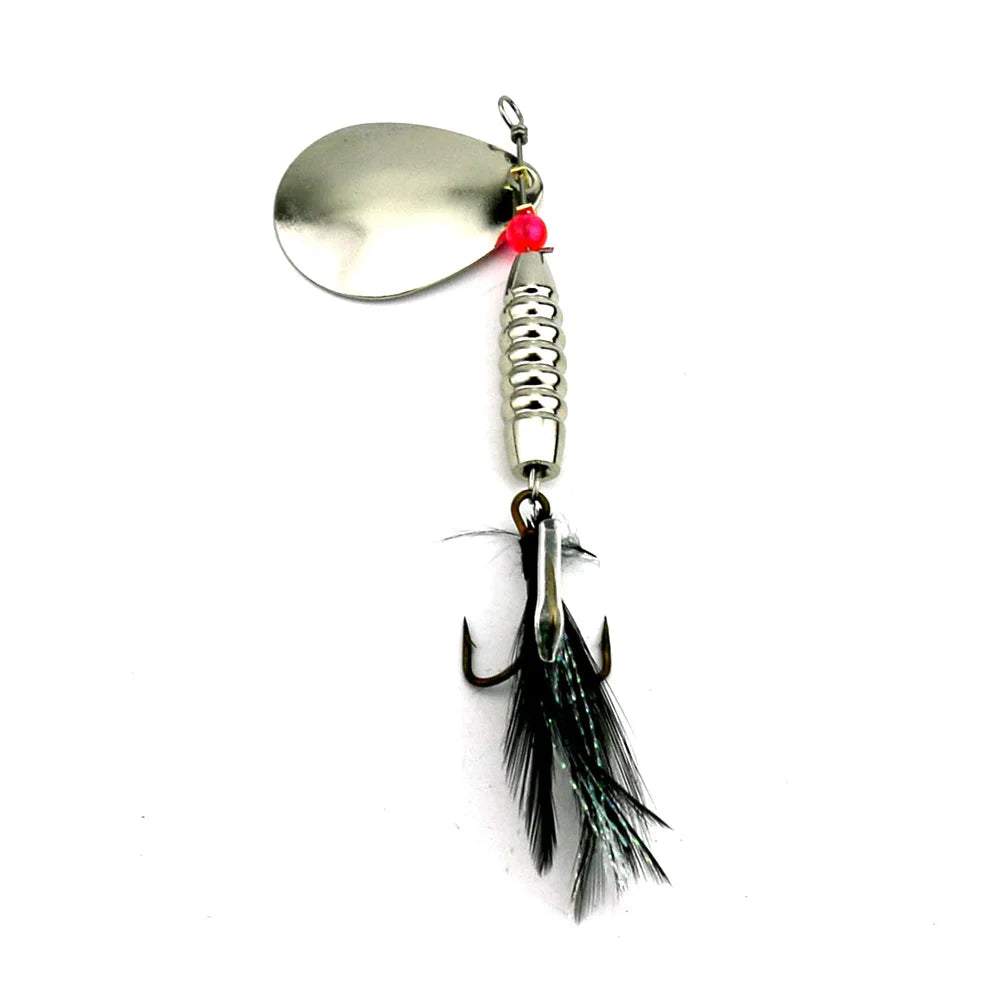 Wholesale SP127 7.7cm 11g Artificial Metal Spinner Bait Spoon Fishing Lure with Feather Hook