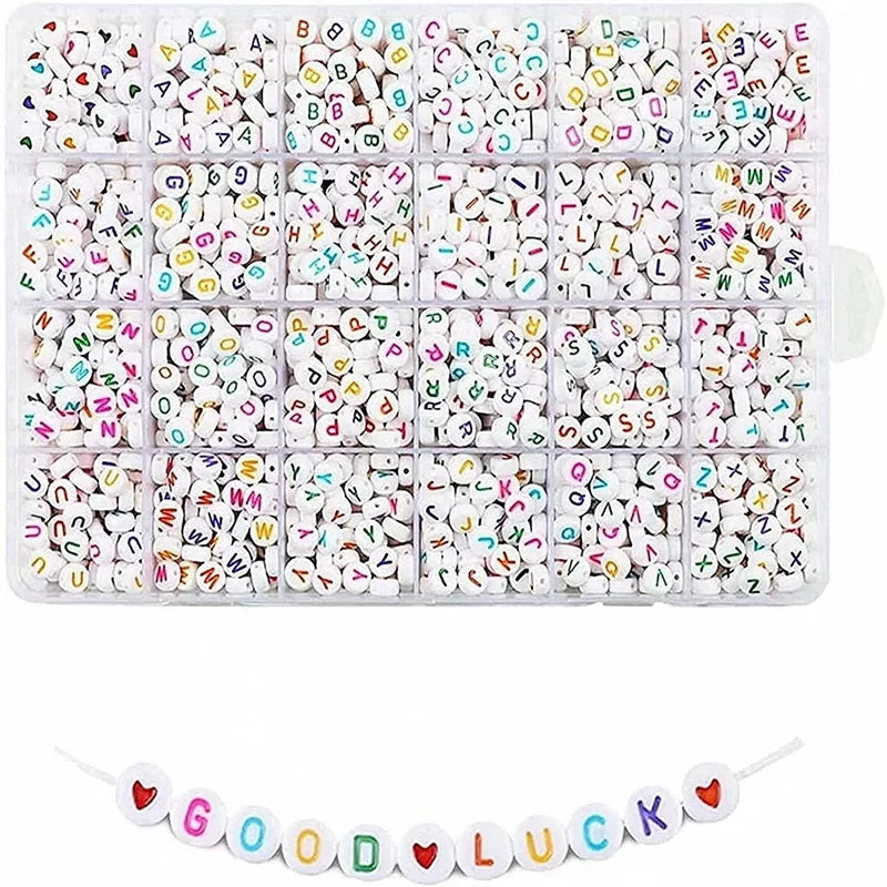 1400pcs White Letter Sorted Alphabet Beads Colorful Acrylic Letter Bead Kit for Jewelry Making