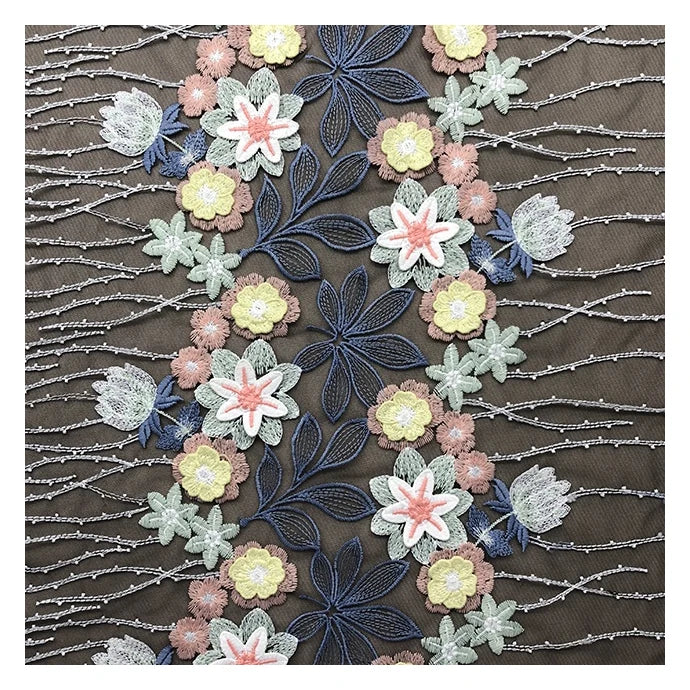 HA-16693 Bridal Multi-color 3d Flower Lace Embroidered Knitted Mesh with 3D Flower Embroidery Customized Color TUV