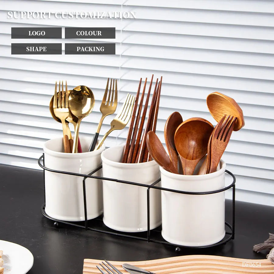 Modern Luxury Ceramic Kitchen Utensil Holder with Standing Type Multifunction Storage Rack Food Contact Safe
