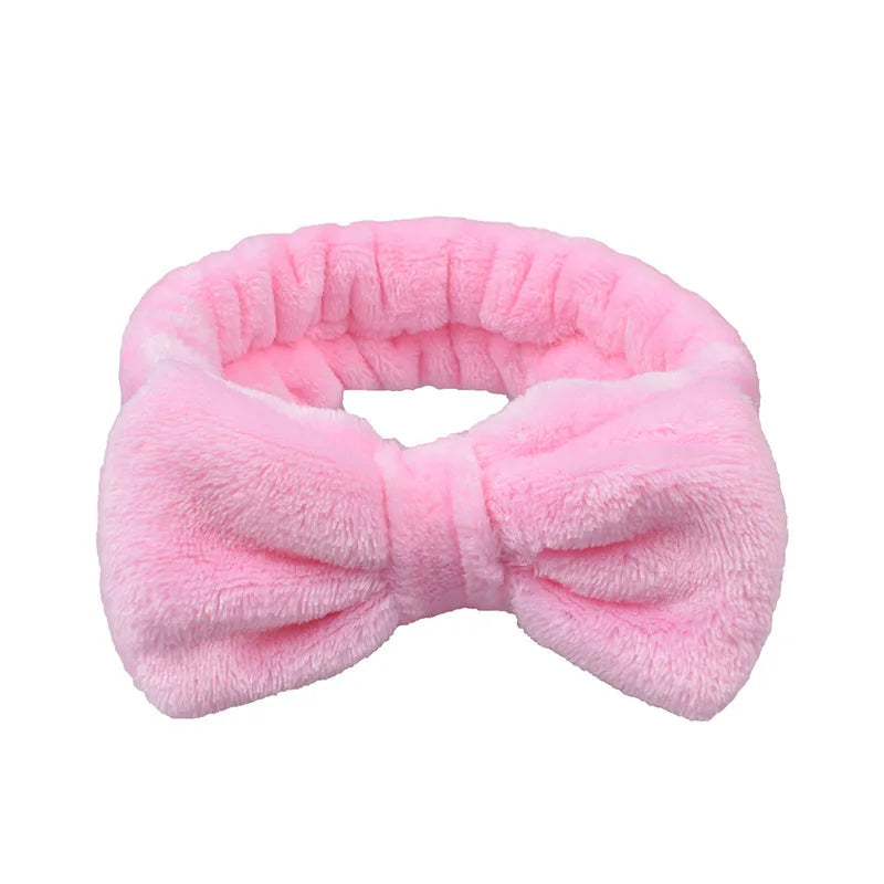 Custom Women Girls Yoga Fitness Spa Headband Makeup Facial Bow Knotted Hairband Adjustable Soft Absorbent Coral Fleece Headbands