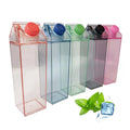 Fashion 500ml & 1000ml Cute Sports Milk Carton Shape Box Transparent Milk Carton Water Bottle With Lid Cute Water Bottles