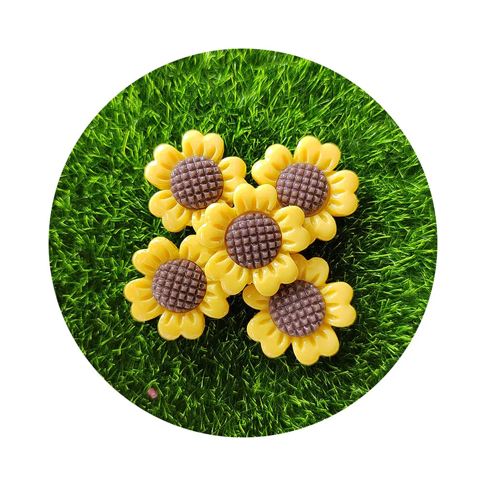 22mm Yellow Sunflower Flat Back Resin Flower Cabochons Scrapbook Phone Cover DIY Decor Kids Play Toys Jewelry