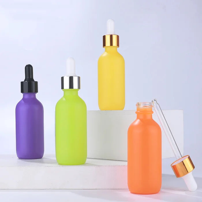 In stock wholesale custom logo pastel color pink blue 30ml glass serum bottle white dropper bottle