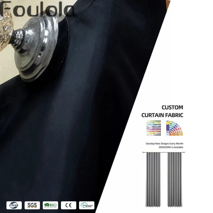 Factory Supply Ready Stock Simple Design Black Blackout Curtain Fabric