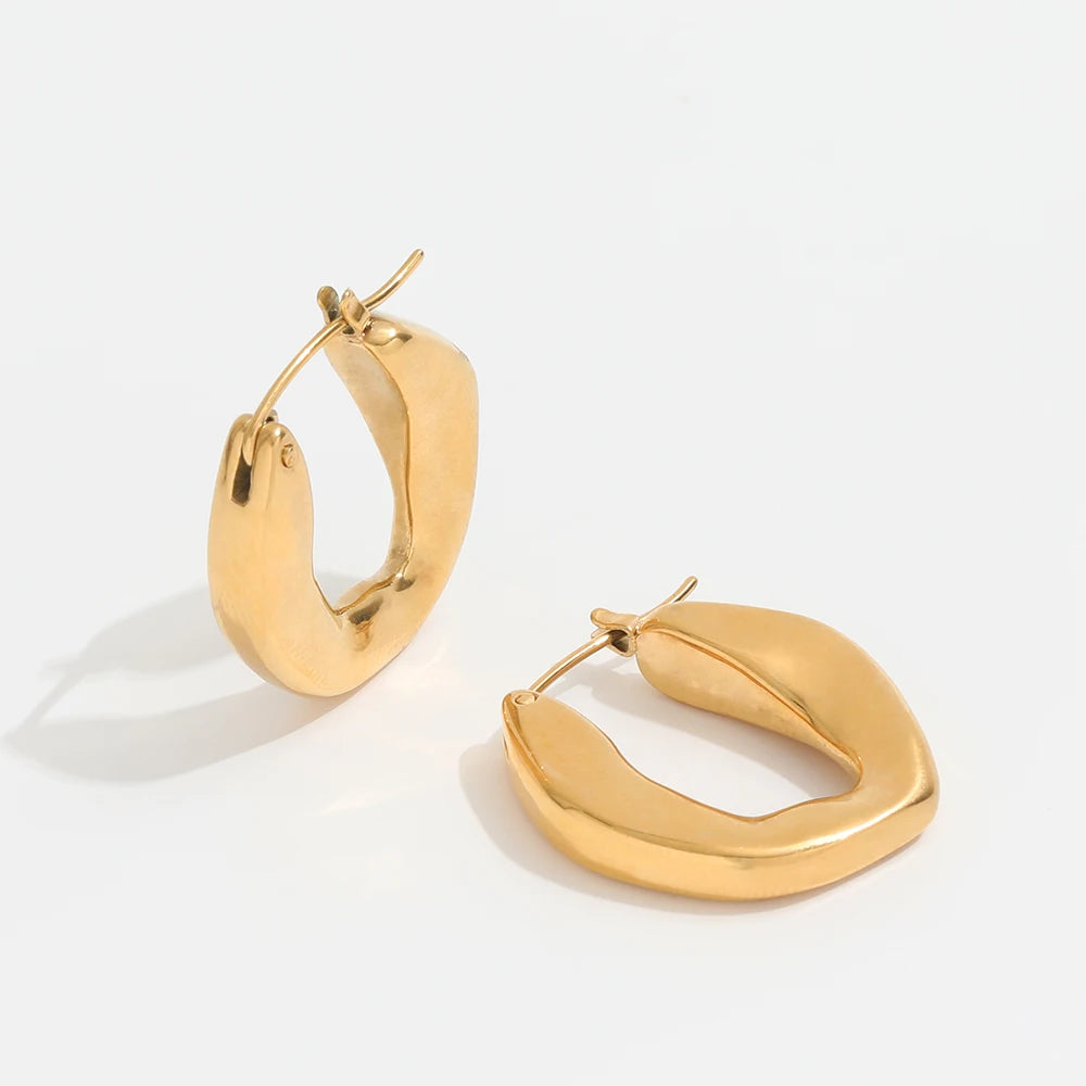 JOOLIM Jewelry PVD 18K Gold Plated Simple Chunky Irregular Geometric Hoop Earring Stainless Steel Trendy Jewelry