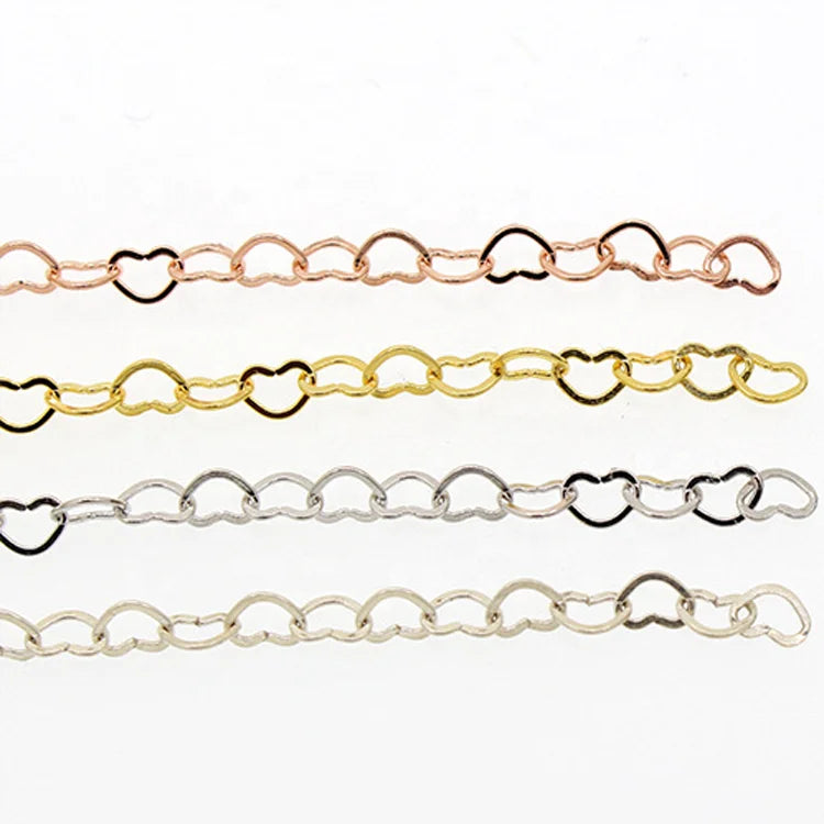 925 Sterling Silver Semi Finish Chain Heart Shaped Chain in Roll by Per Meter Wholesale for Permanent Jewelry